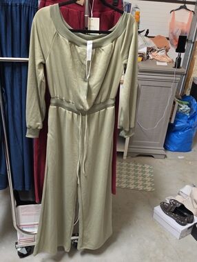 Nwt HALARA Sage Green Off-Shoulder Maxi Jumpsuit #455
